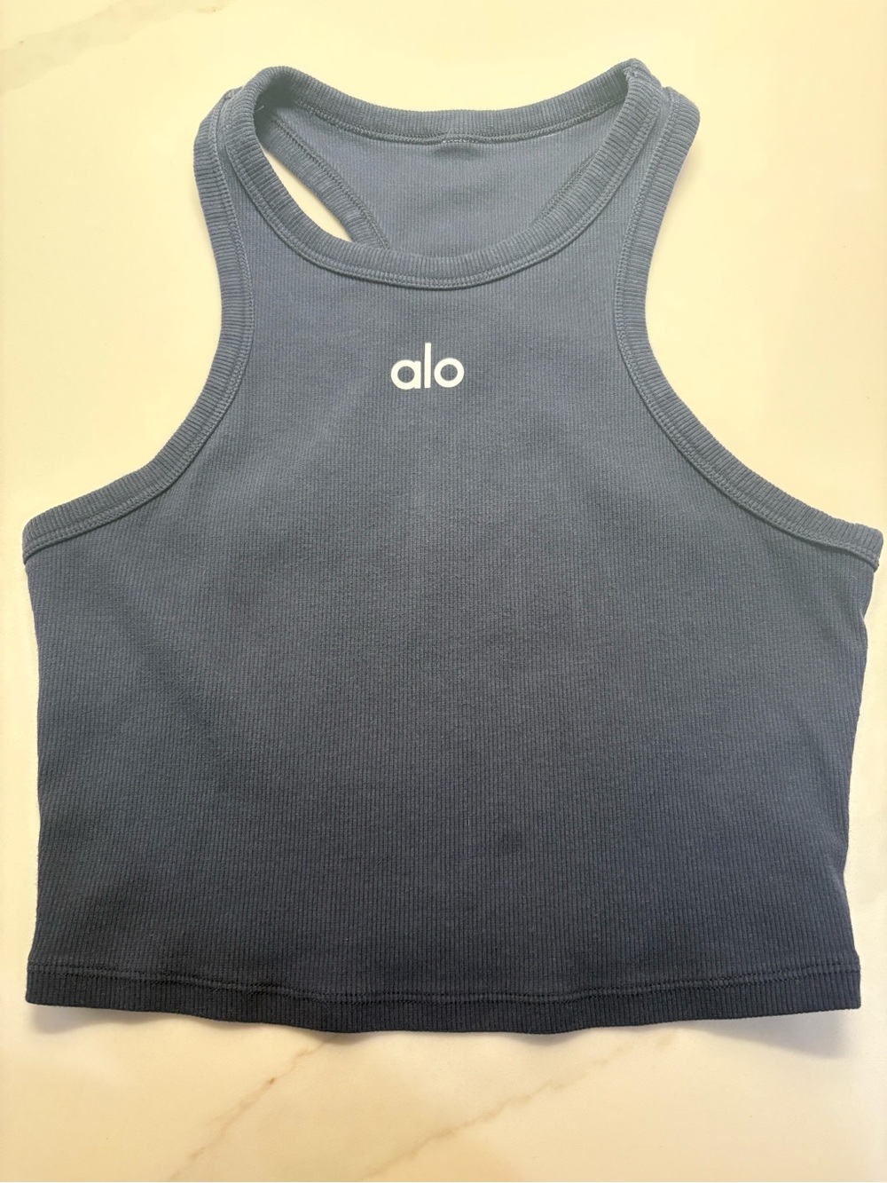 ALO Yoga Navy Blue Ribbed Racerback Cropped Tank